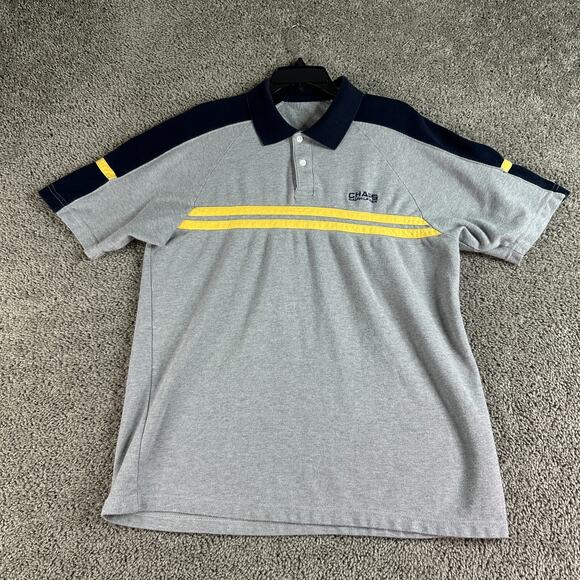 VINTAGE Ralph Lauren Chaps Shirt Mens Medium Gray Blue Cotton Short Sleeve Polo - Picture 1 of 8